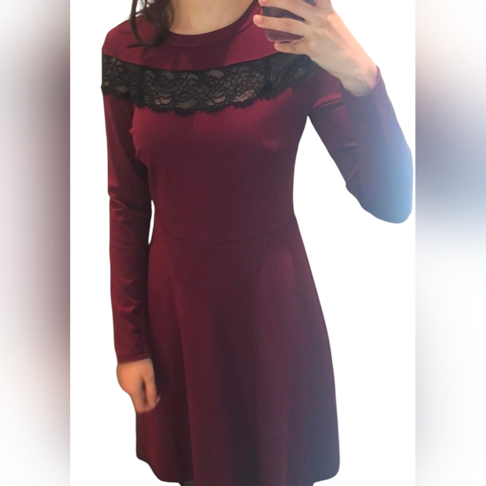 RW&CO. Burgundy Lace Skater Dress